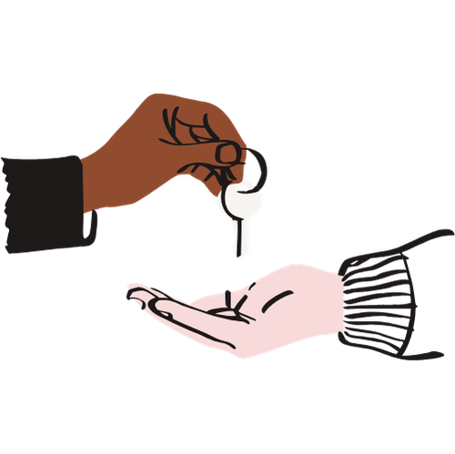 An illustration of a key being handed over