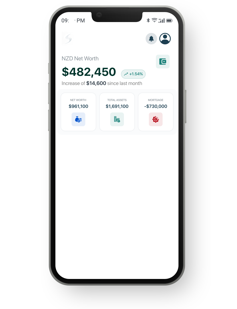 Swish phone dashboard showing a net worth of $482,450